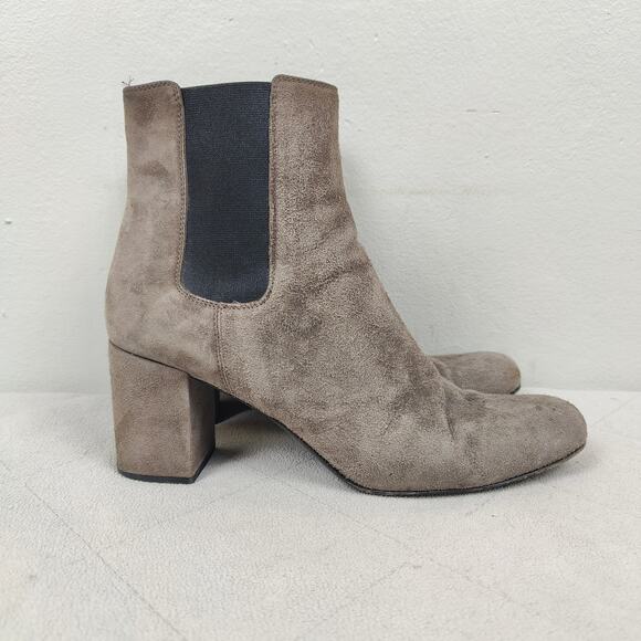Saint‎ Laurent Lou Suede Chelsea Boots Womens 38.5 8.5 Gray Leather Block Heel - Picture 1 of 13